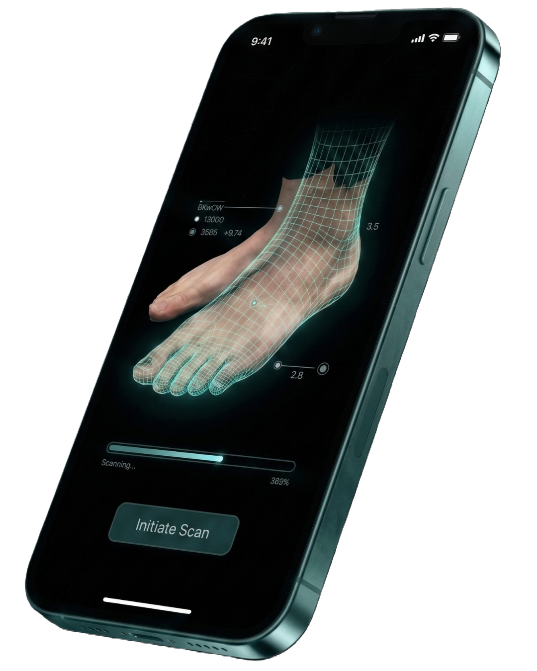 FootSnap smartphone showing a digital foot profile